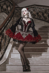 Black/Red [Blood Clan Feast] Ruffle Embroidery Lace Gothic Lolita Jsk Dress Set - Product - 8