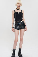 Black Punk Knitted Fabric Adjustable Suspenders Snaps Front Metal Zipper Women's Vest - Product - 5