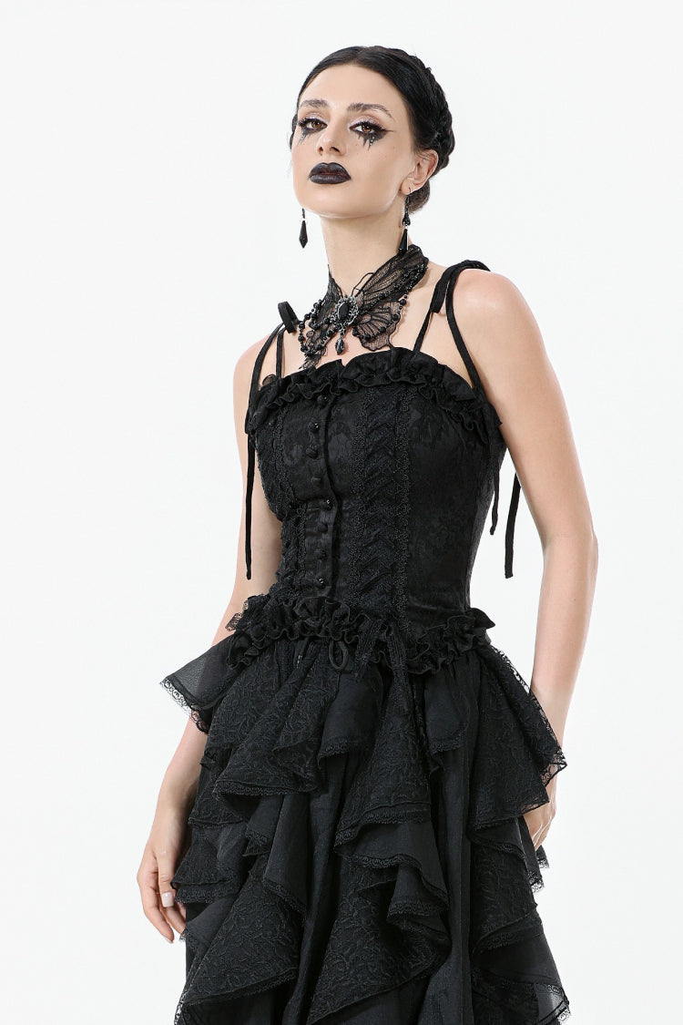 Black Floral Jacquard Lace-Up Women's Gothic Elegant Bustier - Product - 6