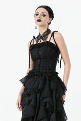 Black Floral Jacquard Lace-Up Women's Gothic Elegant Bustier - Product - 6
