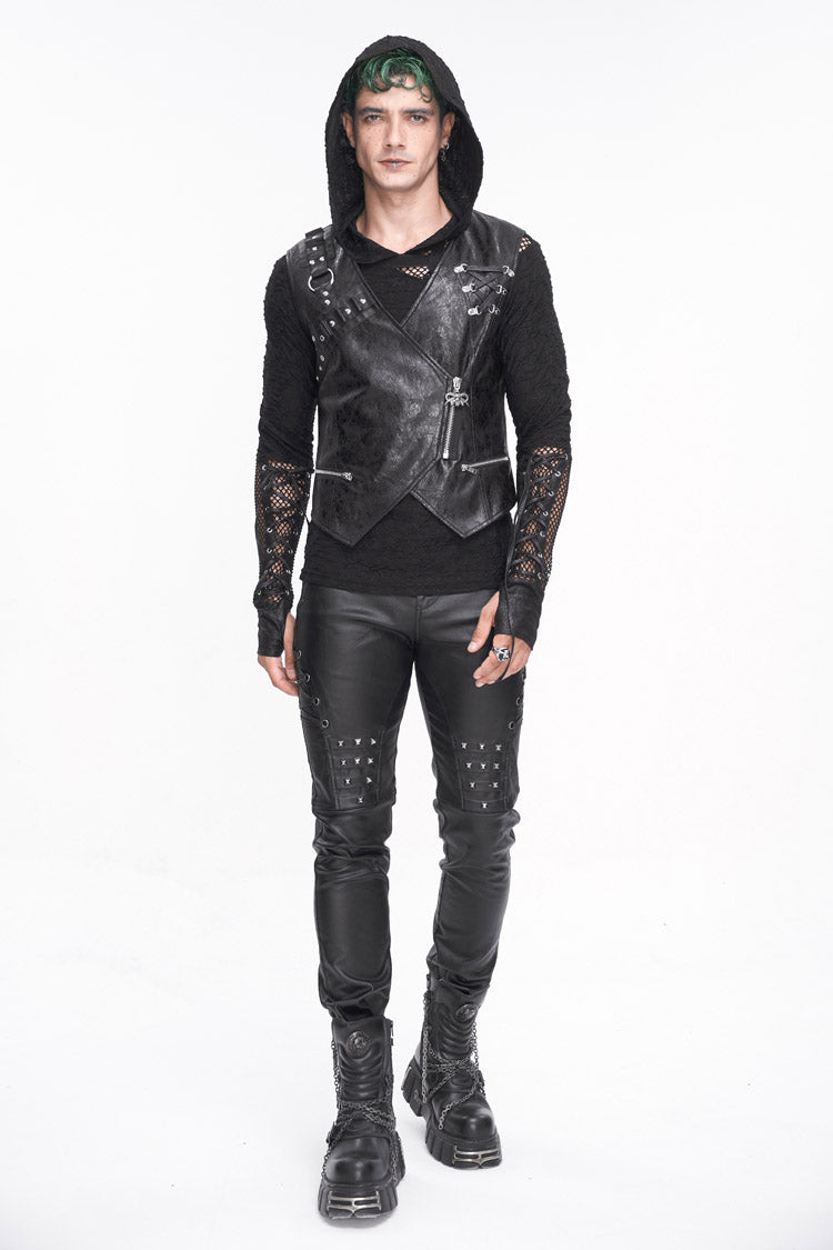 Black Studded Lace Up Leather Men's Punk Pants - Product - 5