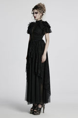 Black Short Sleeves Ruffle Stitching Lace Women's Gothic Layered Ball Gown Dress - Product - 2