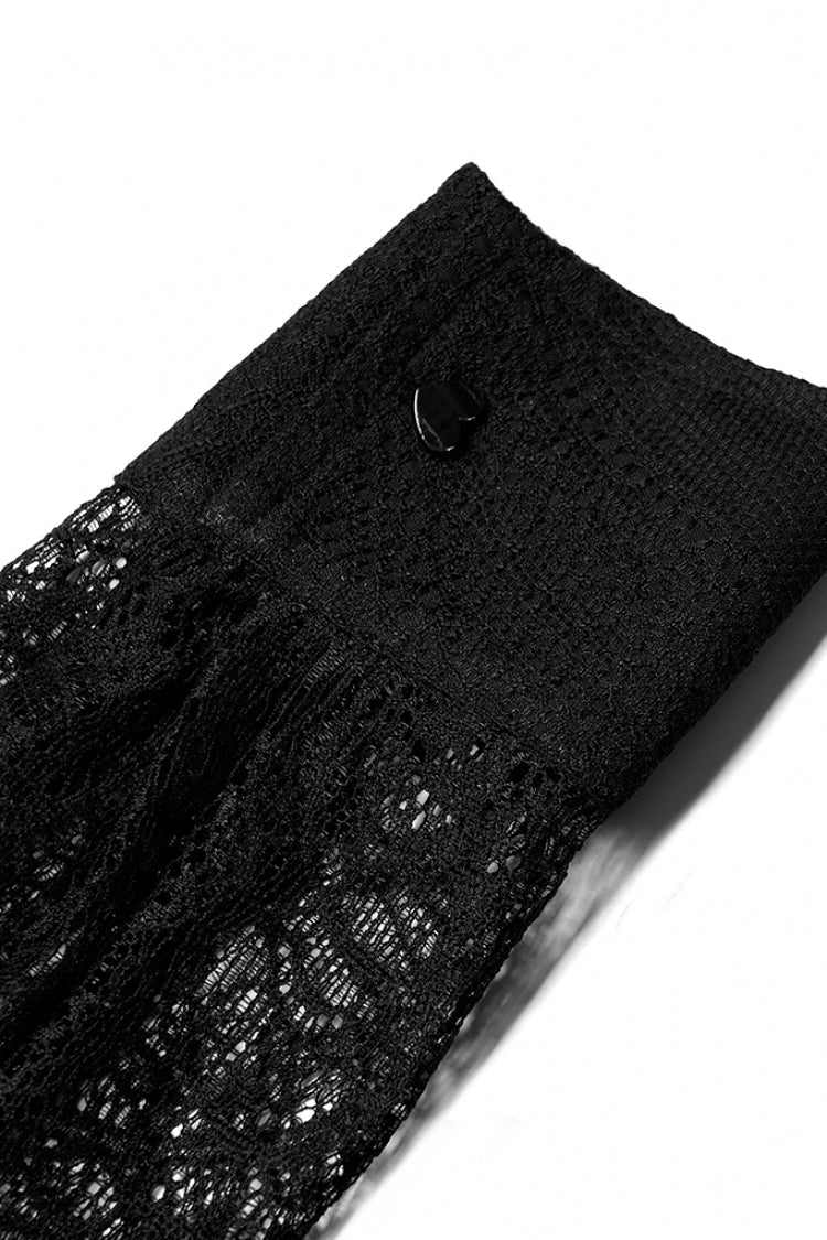 Black Long Sleeves Print Embroidery Lace Women's Gothic Shirt - Product - 7