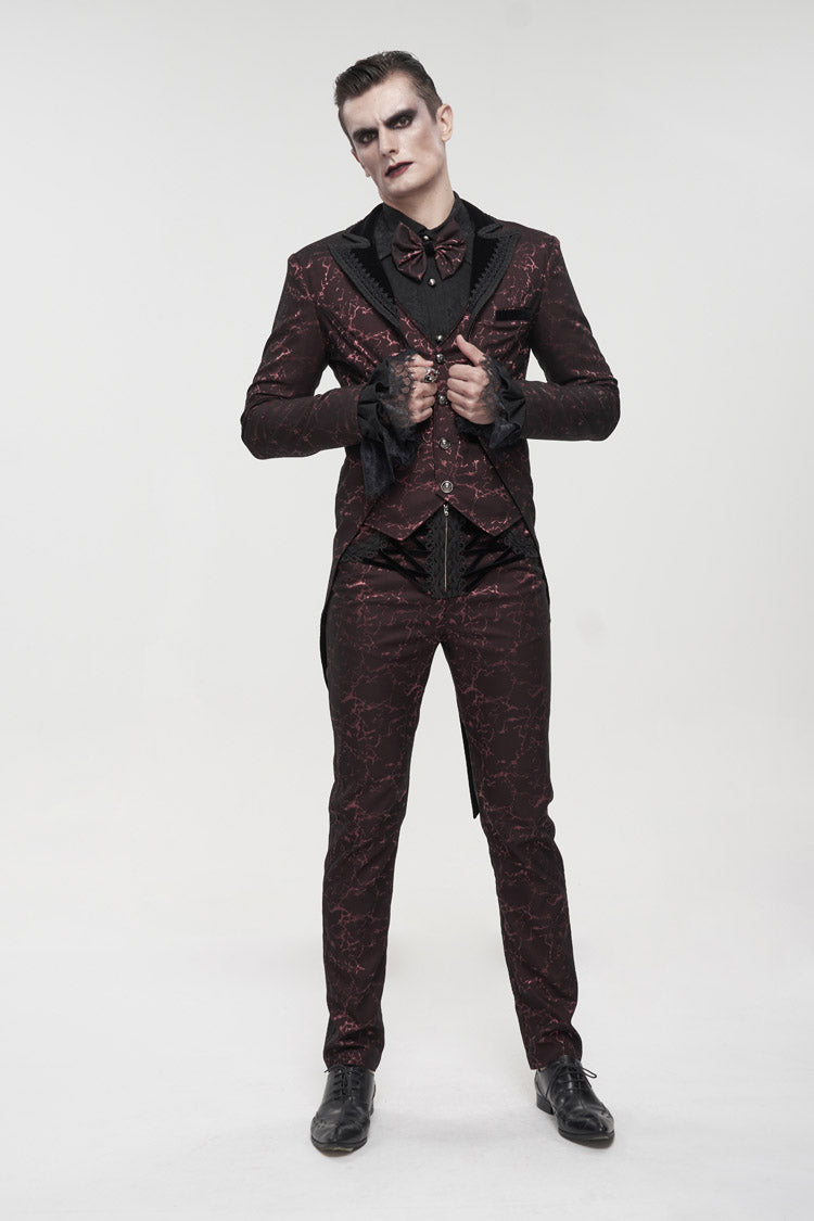 Red Bright Pattern Printed Decoration Men's Gothic Tailcoat - Product - 2