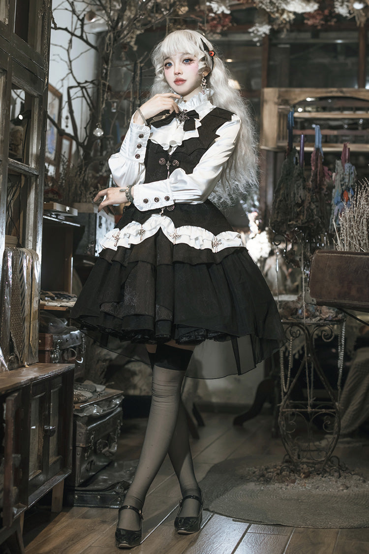 Black/White [The Duke of Blood] Multi-Layered Ruffle Bowknot Gothic Lolita Vest Skirt Set - Product - 2