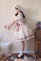 Smoky Purple [Grape Moon Almanac] Short Sleeves Multi-Layered Printed Ruffled Bow Sweet Lolita Dress - Product - 7