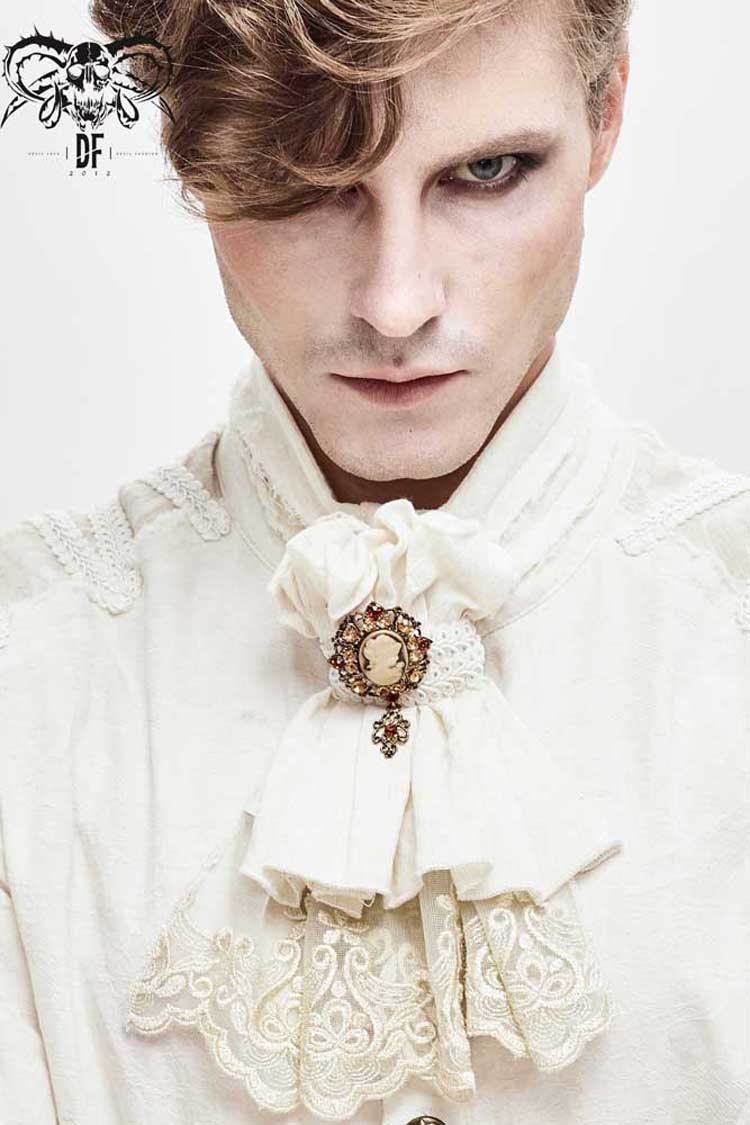 White Lace Jacquard Men's Gothic Bow Tie - White - 1