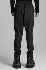 Black Leather Trim Stitching Rivet Men's Punk Pants - Product - 3
