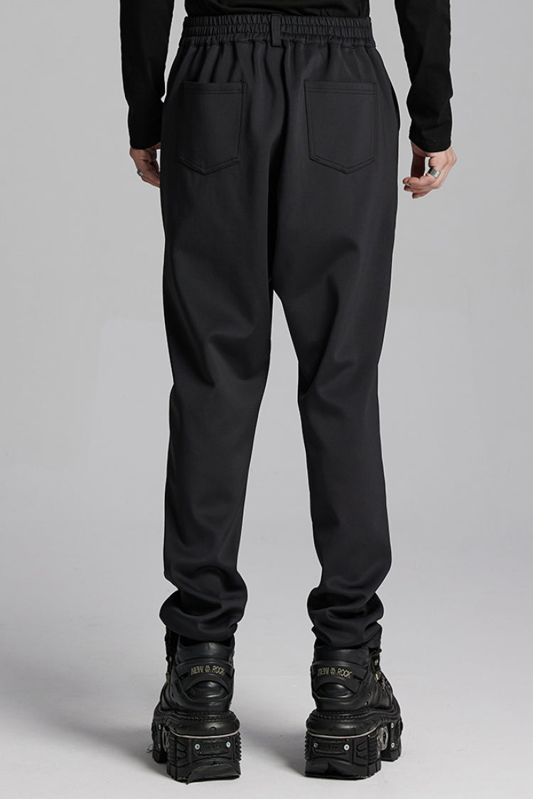 Black Leather Trim Stitching Rivet Men's Punk Pants - Product - 3