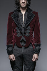Red Embroidery Swallowtail Hem Mens Gothic Victorian Coat - Red - 1
