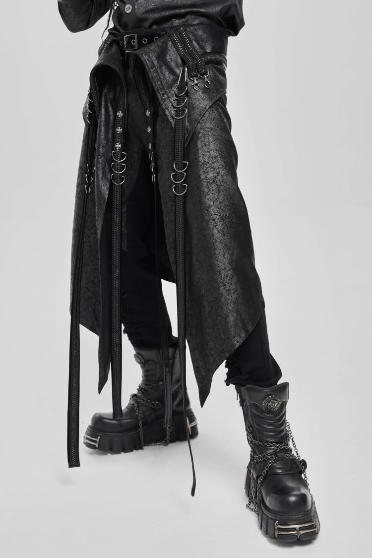 Black D-ring Buckle Zipper Men's Punk Skirt - Product - 2