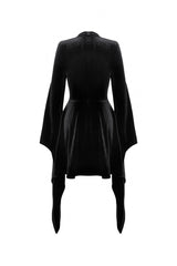 Black Long Trumpet Sleeves Spliced Lace-Up Spider Mesh Women's Gothic Velvet Wedding Dress - Product - 12