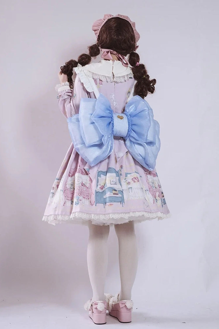 Blue Big Bowknot Metal Heart Nameplate Lolita Backpack - Product - 2