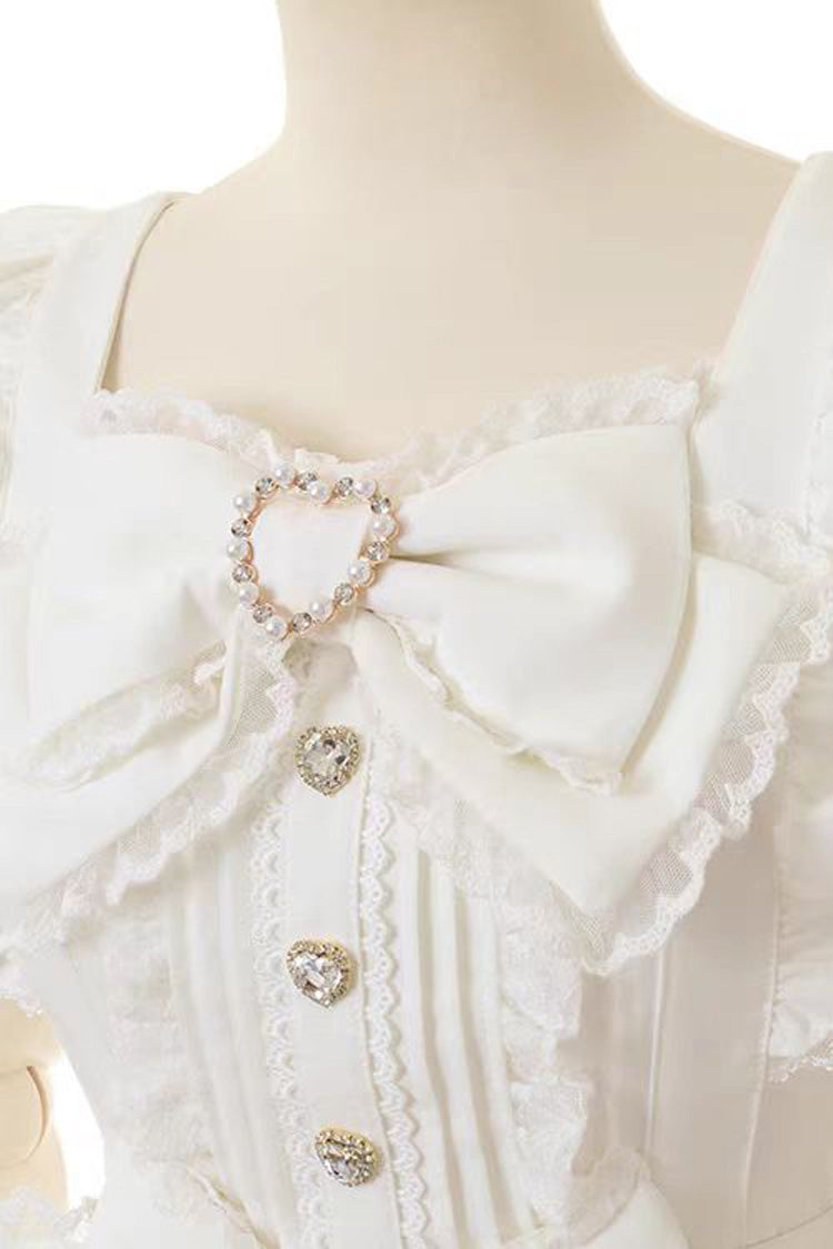Sweet Jirai Kei Square Collar Short Sleeves Ruffle Bowknot Lace Japanese Dress Set 3 Colors - Product - 10