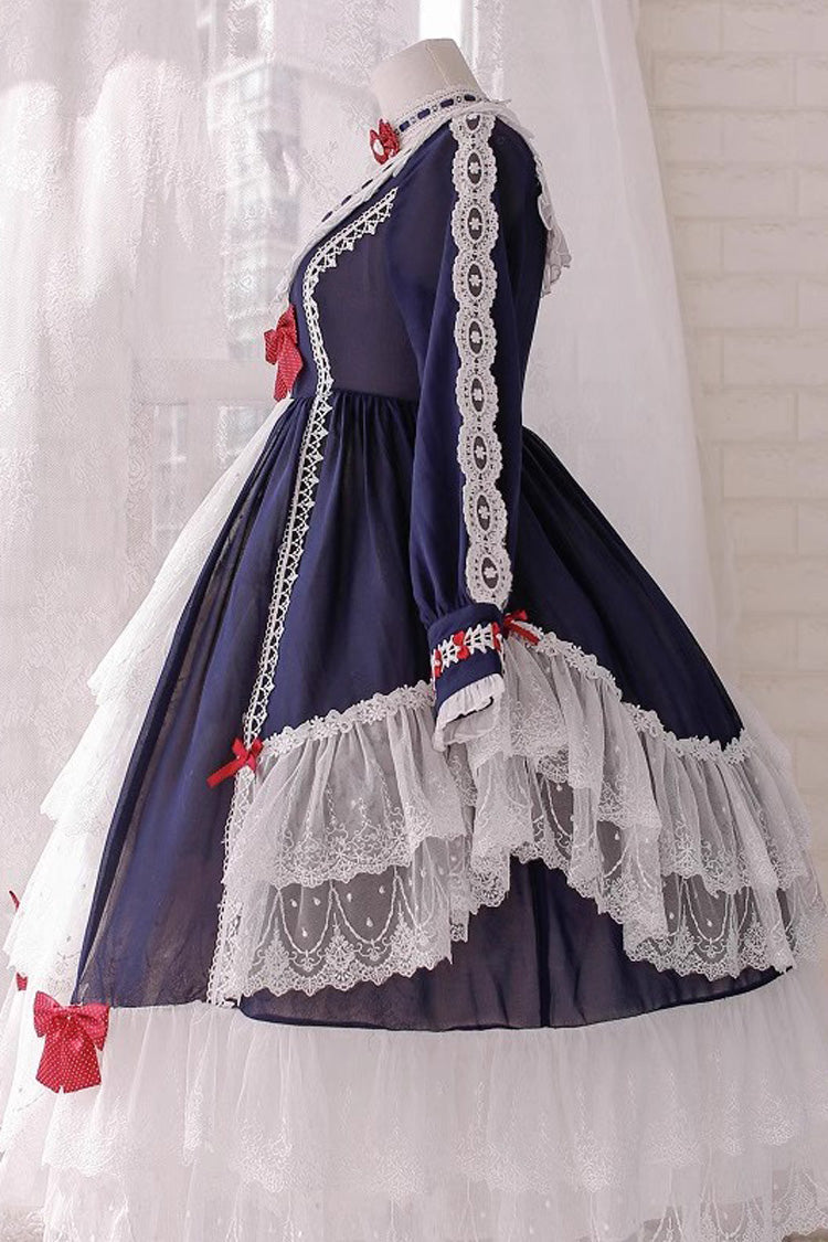 White/Blue Long Sleeves Multi-layer Ruffle Hanayome Cardigan Bowknot Sweet Princess Lolita Dress - Product - 4