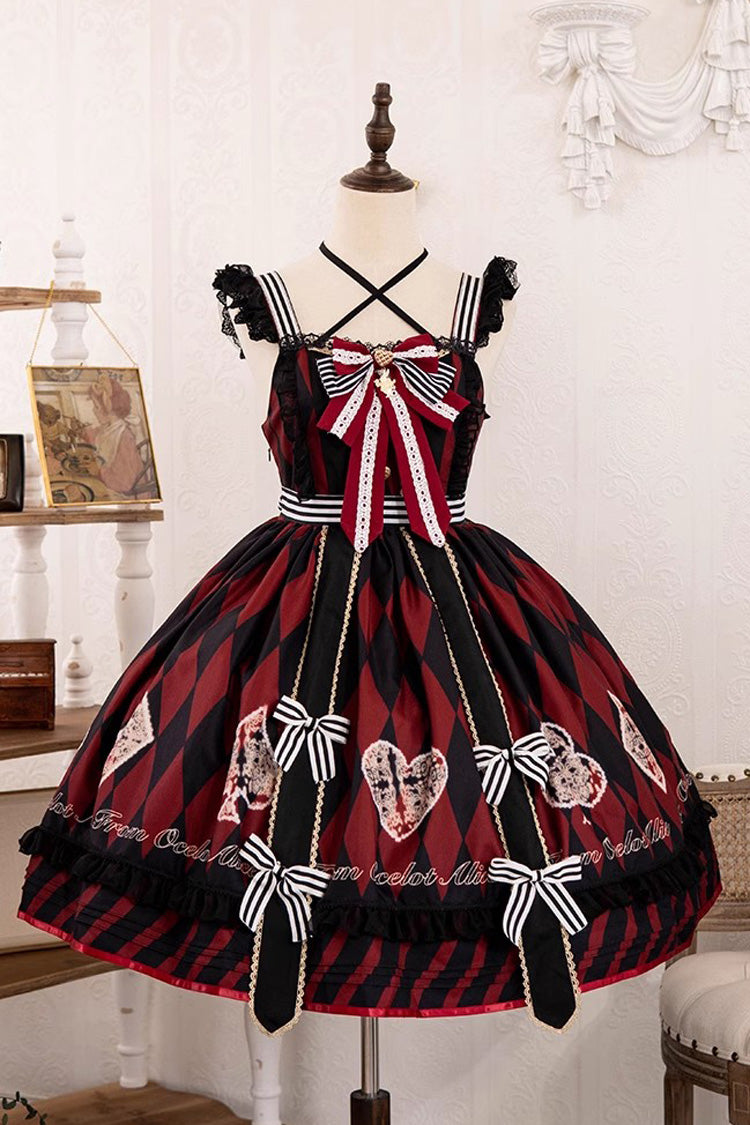 Black/Red Heart Print Bowknot Sweet Princess Alice Lolita Jsk Dress - Product - 5