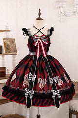 Black/Red Heart Print Bowknot Sweet Princess Alice Lolita Jsk Dress - Product - 5