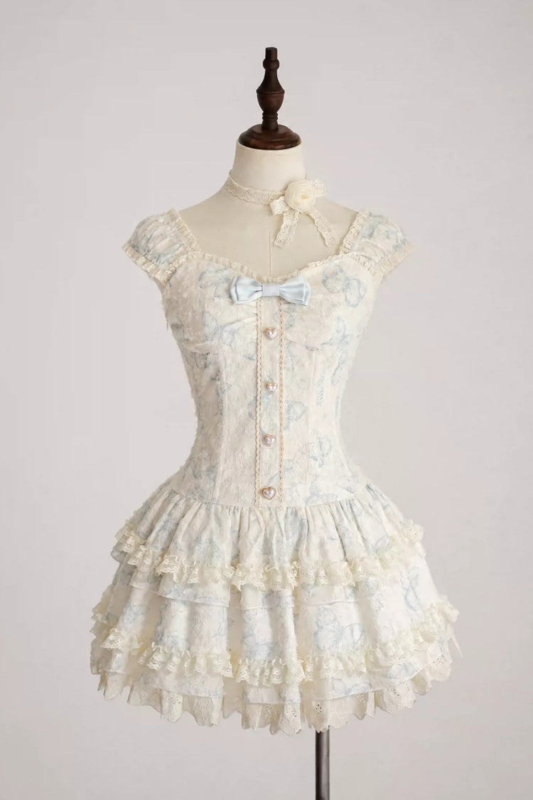 Sweet Square Collar Sleeveless Ruffled Embroidered Bow Lace Boned Lolita Dress 3 Colors (Pink, Green, Blue) - Blue - 5