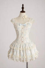 Sweet Square Collar Sleeveless Ruffled Embroidered Bow Lace Boned Lolita Dress 3 Colors (Pink, Green, Blue) - Blue - 5