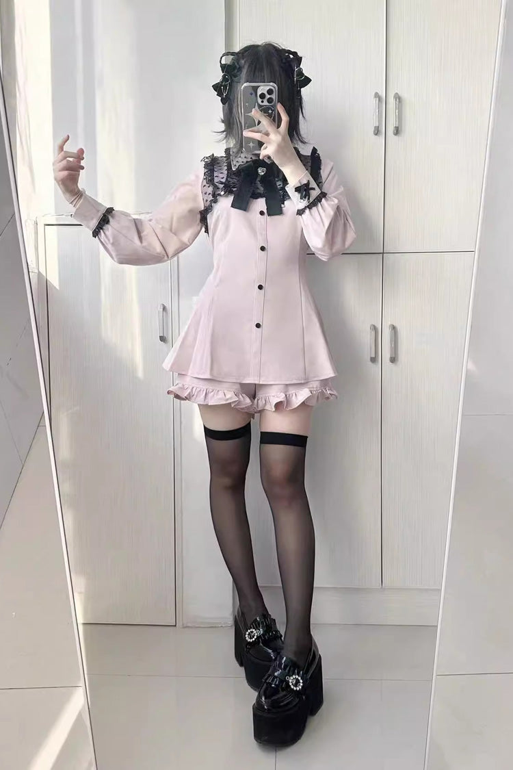 Heart Shape Print Bowknot Lace Sweet Jirai Kei Dress 2 Colors - Product - 3