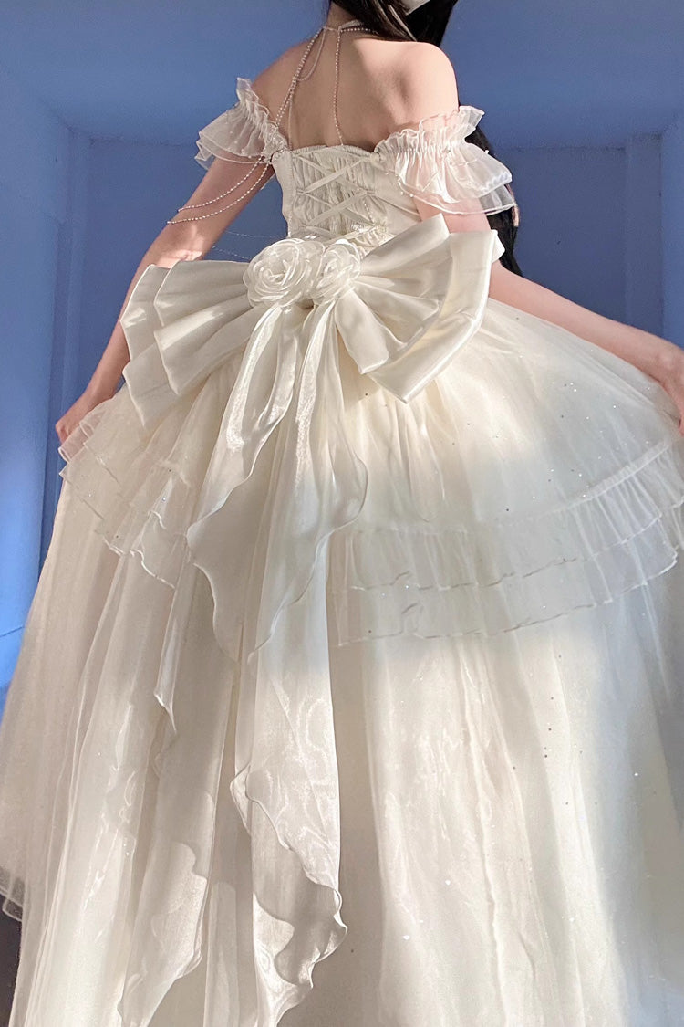 Apricot Bright Stars Off Shoulder Ruffle Bowknot Asymmetric Sweet Elegant Princess (Set) detail view 6