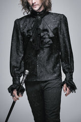 Black Lace Jacquard Jewel Pins Men's Gothic Tie - Black - 1