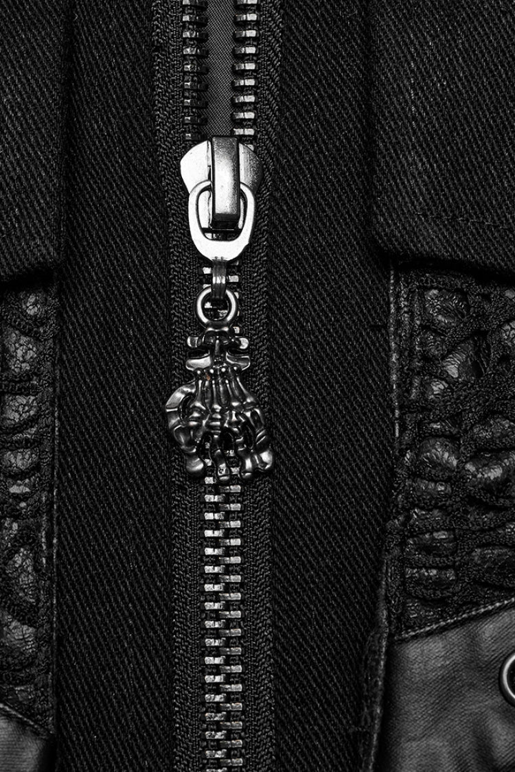 Black Stand Collar Stitching Slim Men's Punk Vest - Product - 8