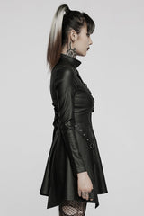 Black Long Sleeves Stitching Slim Mesh Asymmetric Hem Women's Steampunk Dress - Product - 2