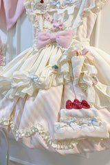 [Puppy Pastry Chef] Lapel Collar Printed Ruffled Embroidered Bow Lace Asymmetric Sweet Lolita Dress 3 Colors (Yellow, Blue, Pink) - Product - 8