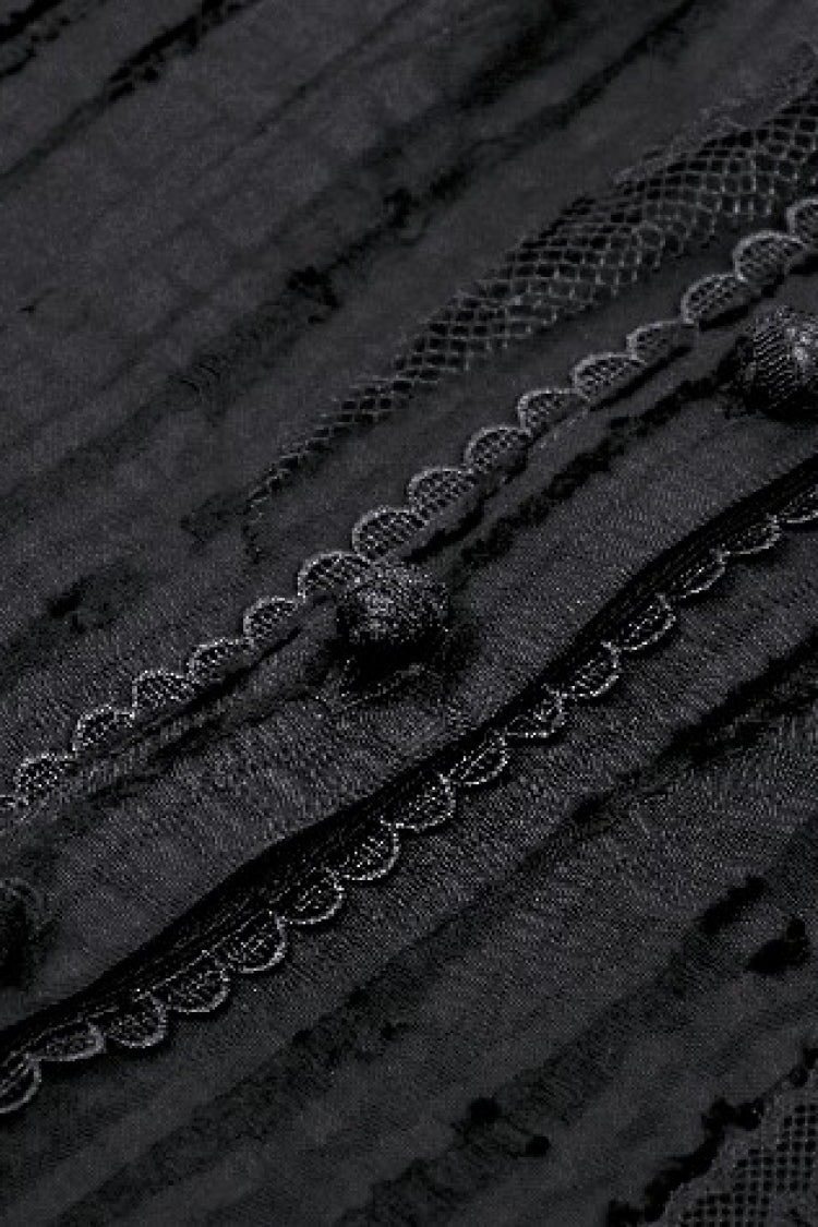 ブラック スタンドカラー フリル 半袖 レース Spliced レディース ゴシック ブラウス 商品画像