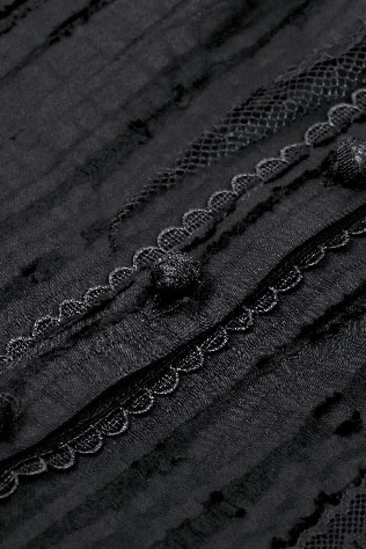 Black Stand Collar Ruffled Short Sleeves Lace Spliced Women's Gothic Blouse - Product - 13
