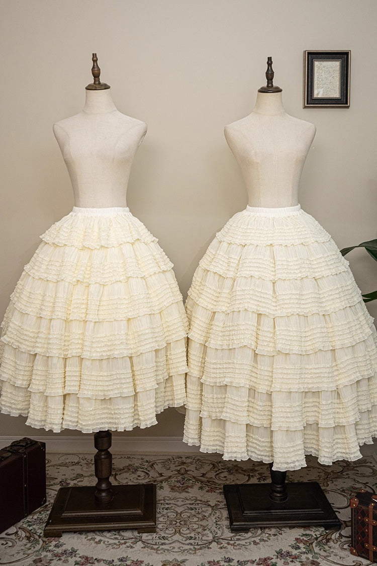 [Lemon Chicken] Multi-Layered Ruffle Sweet Elegant Lolita Skirt Petticoat 2 Colors - Ivory - 2