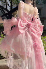 Galaxy Flower Language Multi-Layered Ruffle Bowknot Sweet Lolita Tube Top Dress 2 Colors - Product - 3