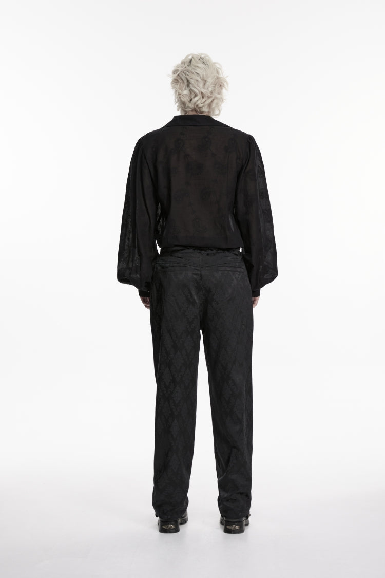 Black Lapel Collar Long Lantern Sleeves Printed Embroidered Men's Gothic Shirt - Product - 8
