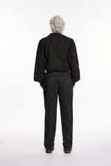 Black Lapel Collar Long Lantern Sleeves Printed Embroidered Men's Gothic Shirt - Product - 8