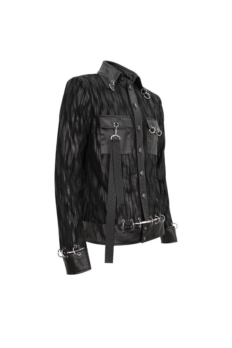 Black Metal Ring Perforated Lapel Lapel Button Handsome Men's Punk Jacket - Product - 8
