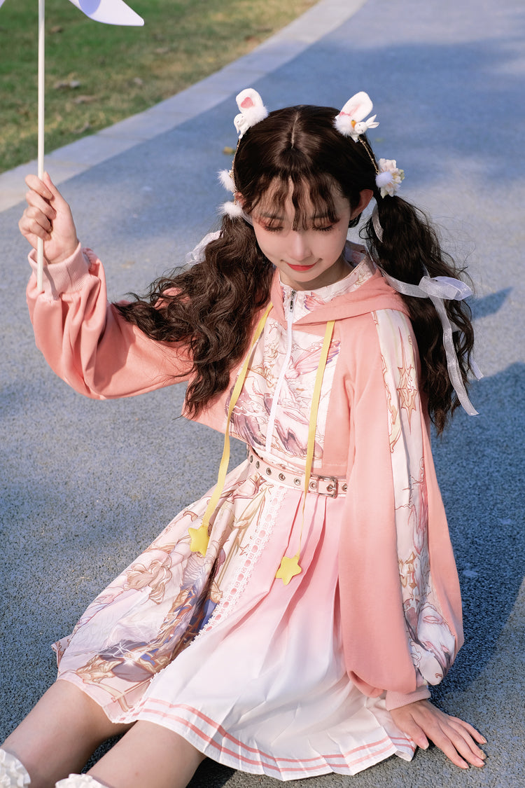 Pink Beginning Of Sun And Moon Series Printing Sweet Lolita JSK Dress And Hoodie Set - Product - 3