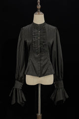 Black/Blue [Moonlit Return] Jacquard Printed Lace-Up Gothic Elegant Ouji Lolita (Blouse/Pants/Shorts/Vest) - Black-Blouse(Only) - 10