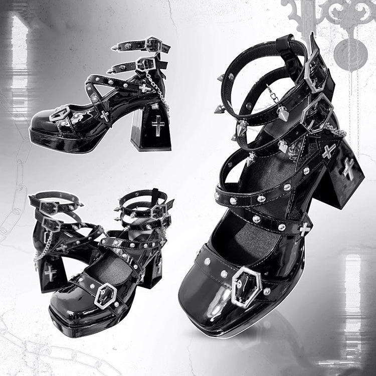 Chain Cross Gothic Punk Princess Lolita High Heels 2 Colors - Product - 4