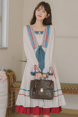 Multi-Color Square Collar Ruffled Long Sleeves Paneled Hem Sweet Lolita OP Dress - Product - 3