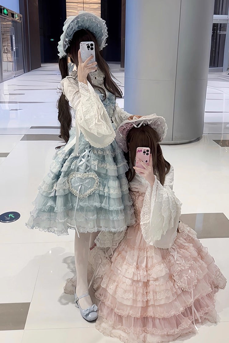 Blue [Sweetheart Diary] Multi-Layered Ruffle Hanayome Embroidery Bowknot Lace Sweet Lolita Jsk Dress - Product - 3