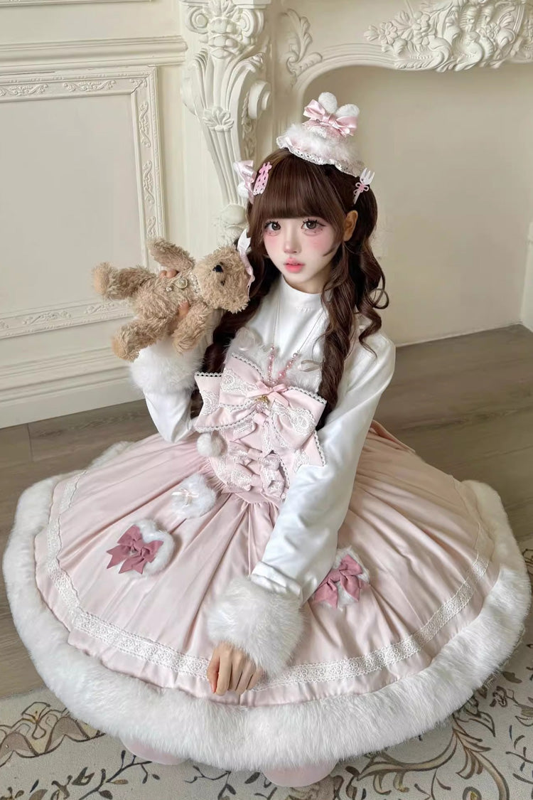 [Sweet Dream Bunny] Furry Bowknot Sweet Lolita Dress 2 Colors and 2 Versions - Product - 21