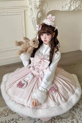 [Sweet Dream Bunny] Furry Bowknot Sweet Lolita Dress 2 Colors and 2 Versions - Product - 21