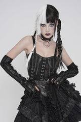 Black Off Shoulder Lace Lace-Up Slim Mesh Strappy Chain-Decorated Eyelet Women's Punk Corset - Product - 13