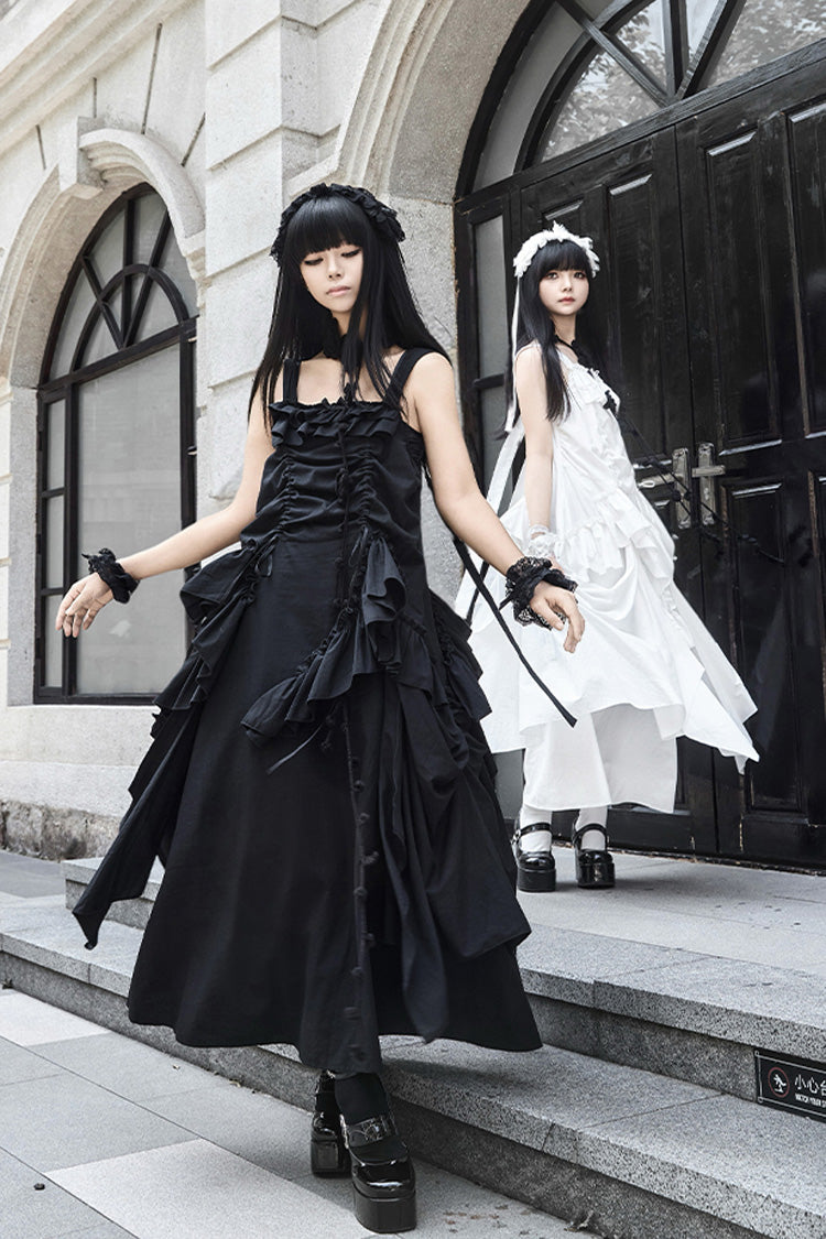 White [Dream] Sleeveless Ruffle Gothic Lolita Strap Dress - Product - 8