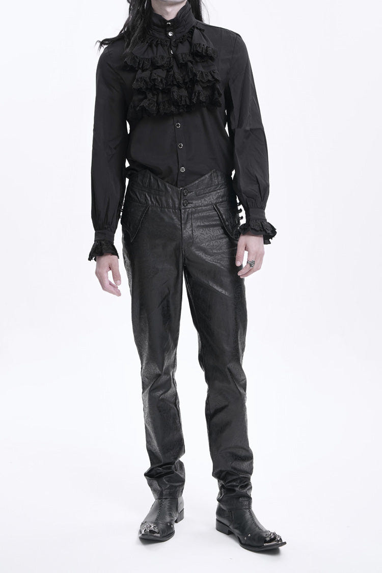 Black High Waisted Faux Leather  Men's Gothic Pants - Product - 5