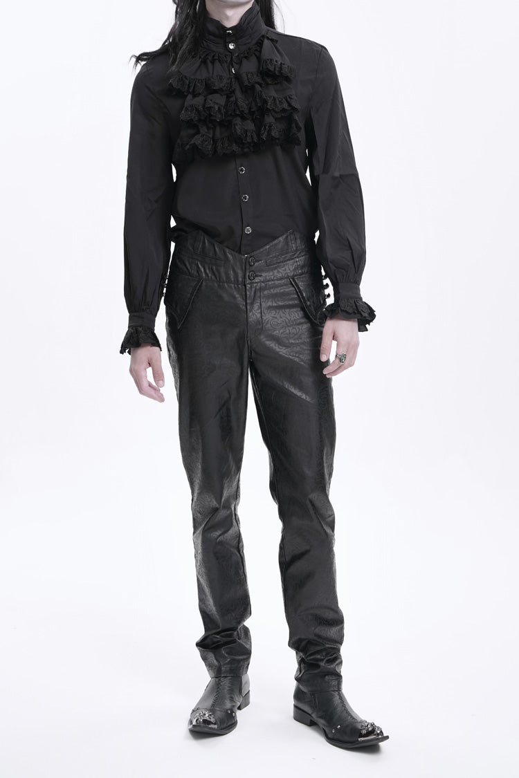 Black High Waisted Faux Leather  Men's Gothic Pants - Product - 5