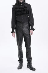 Black High Waisted Faux Leather  Men's Gothic Pants - Product - 5