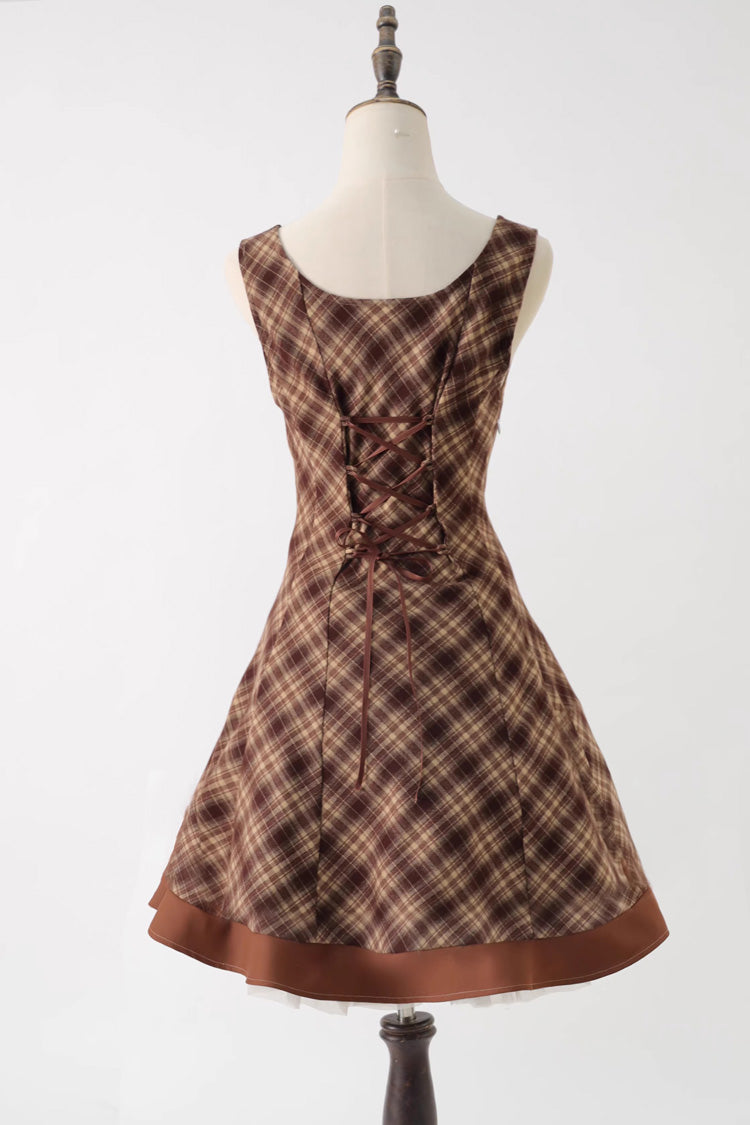 Brown [Broken Pocket Watch] Sleeveless Printed Classic Lolita Bust-Support Jsk Dress - Product - 3