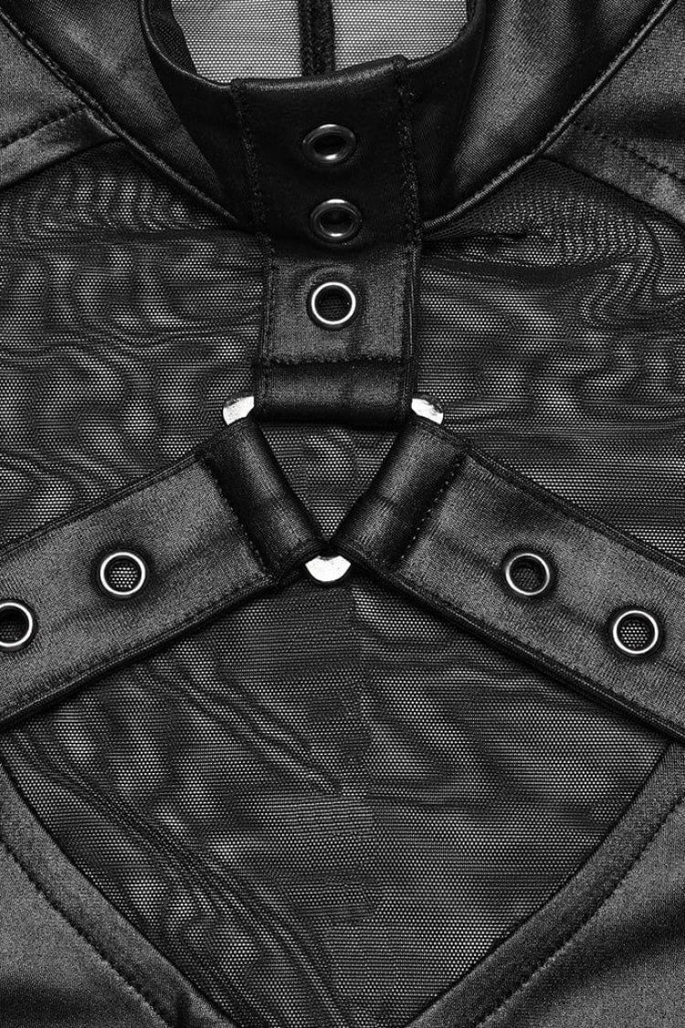 Black Leather Stitching Mesh Sheer Womens Steampunk Vest - Product - 5